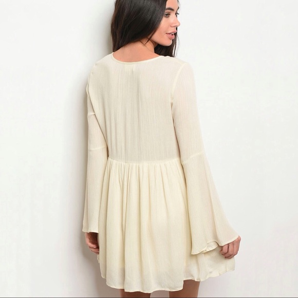Classic Cream Boho A-line Dress - Picture 2 of 8